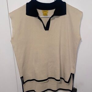 Cream and Black Sleeveless Sweater